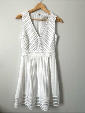 J.Crew White Sheer Lace Stripe Fit & Flare Dress Size 2